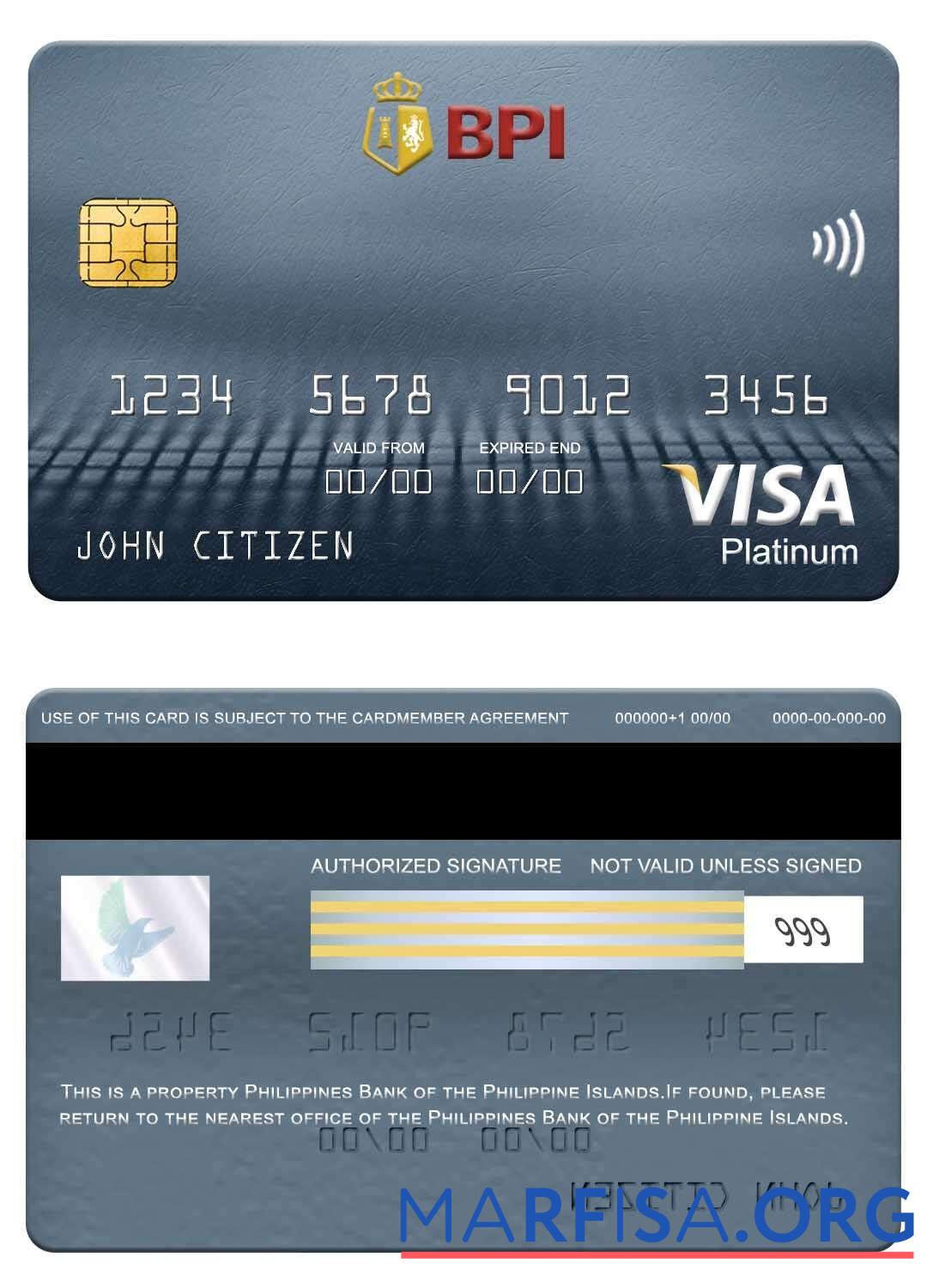 Printable Philippines Bank of the Philippine Islands visa platinum card download for verification